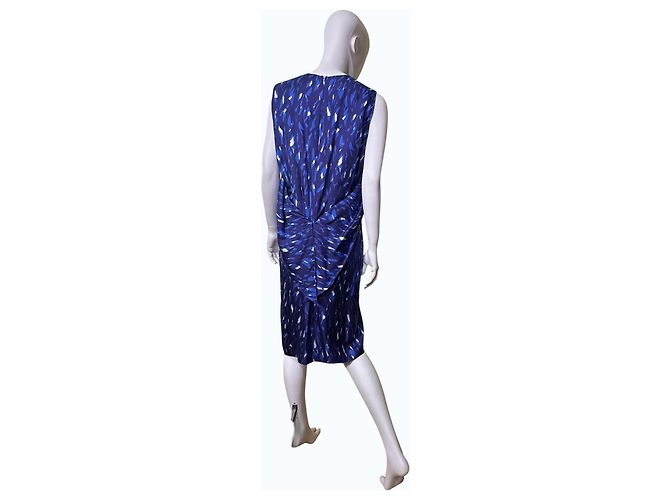 Balenciaga Vestido Midi sin mangas de seda estampado abstracto azul Blanco Azul oscuro - vista 4