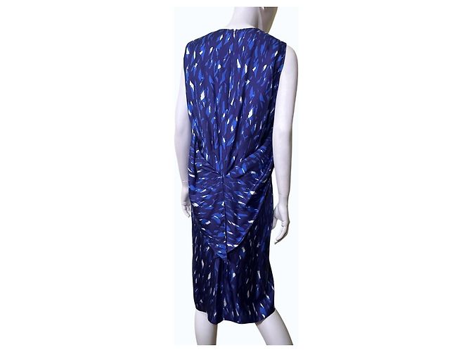 Balenciaga Vestido Midi sin mangas de seda estampado abstracto azul Blanco Azul oscuro - vista 5