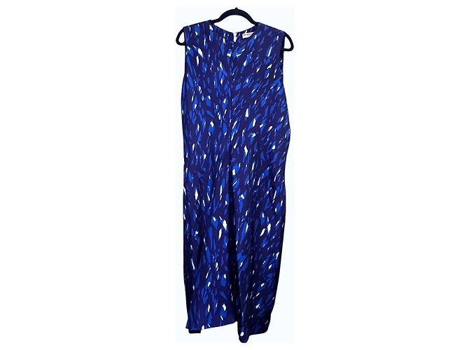 Balenciaga Vestido Midi sin mangas de seda estampado abstracto azul Blanco Azul oscuro - vista 6