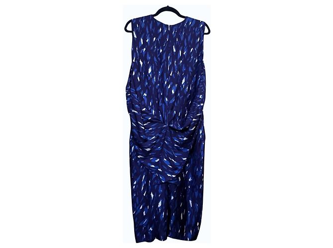Balenciaga Vestido Midi sin mangas de seda estampado abstracto azul Blanco Azul oscuro - vista 7