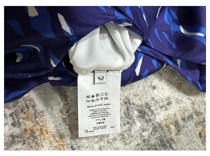 Balenciaga Vestido Midi sin mangas de seda estampado abstracto azul Blanco Azul oscuro - vista 9
