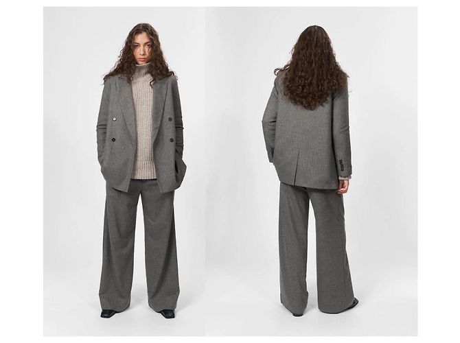 Autre Marque Nue Notes Blazer cruzado de raya diplomática gris - vista 4