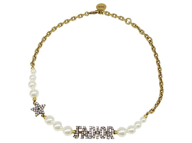 Collana Christian Dior oro con perle finte e strass D'oro - vista 2
