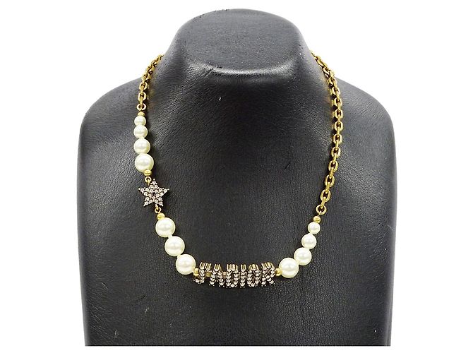 Collana Christian Dior oro con perle finte e strass D'oro - vista 4