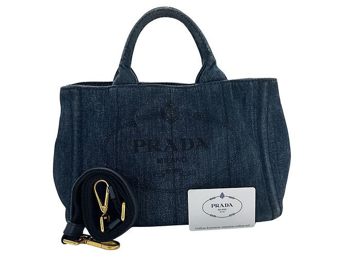 Borsa Prada Canapa Mini in denim blu scuro - vista 14