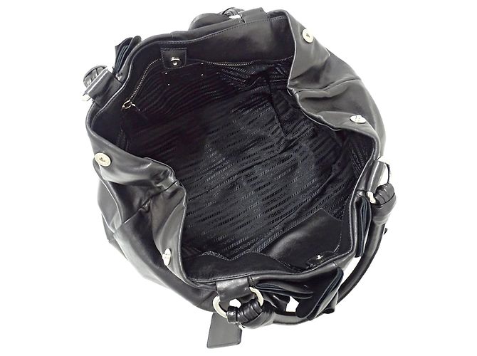 Borsa Tote in pelle nera Prada Nero - vista 5