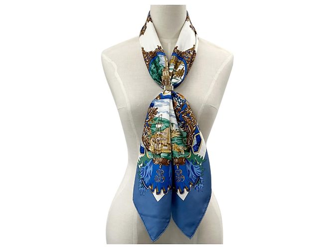 Hermès Sciarpa Hermes Carre 90 L'ENTENTE CORDIALE Blu Multicolore - vista 7