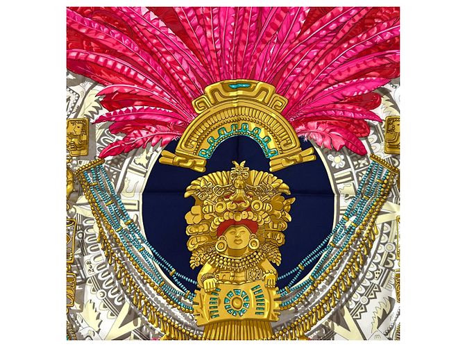 Sciarpa in seta Hermès - Carré 90, Mexico Multicolore Blu navy - vista 2