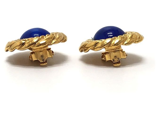 Orecchini clip vintage Chanel Gripoix Blue Cabochon D'oro - vista 4