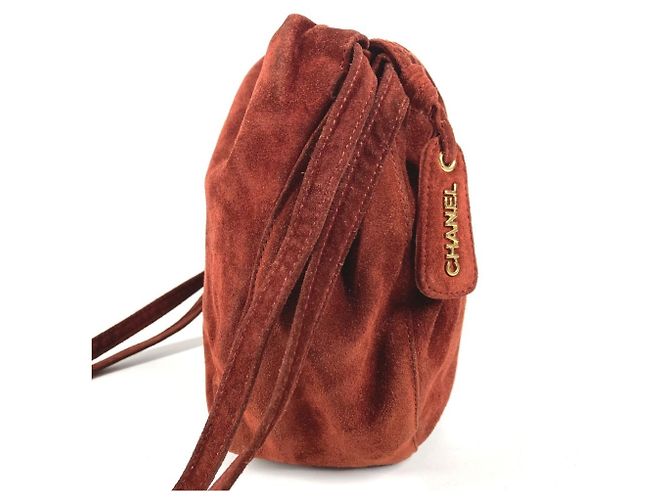 CHANEL Vintage Logo Drawstring Bag Red - view 4