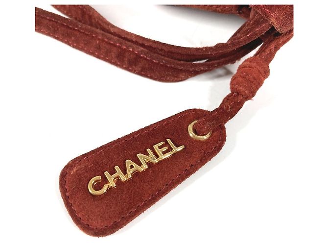 CHANEL Vintage Logo Drawstring Bag Red - view 9