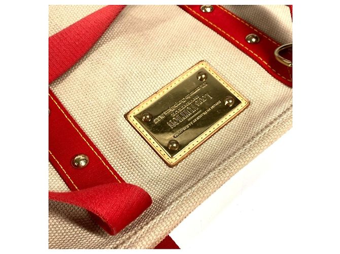 Louis Vuitton M40035 Antigua Cabas MM Tote Bag Rosso Beige - vista 10