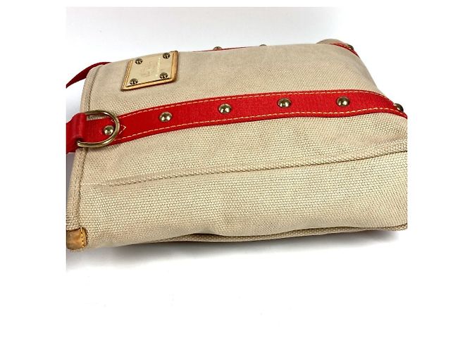 Louis Vuitton M40035 Antigua Cabas MM Tote Bag Rosso Beige - vista 3