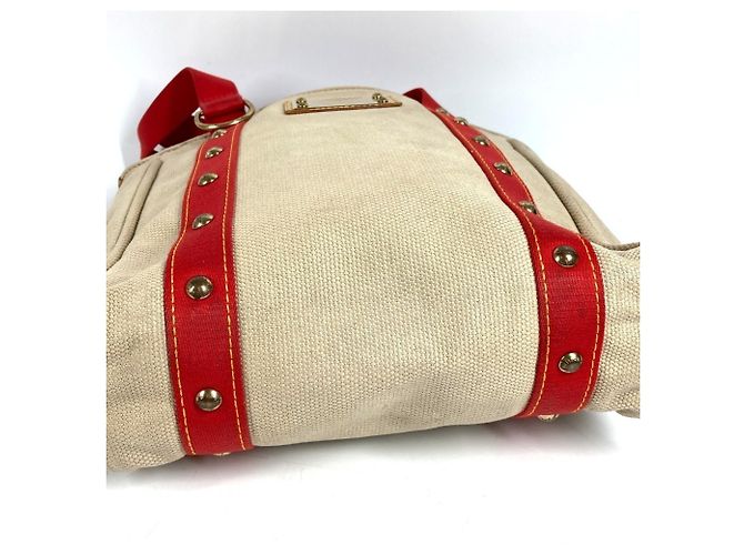 Louis Vuitton M40035 Antigua Cabas MM Tote Bag Rosso Beige - vista 5