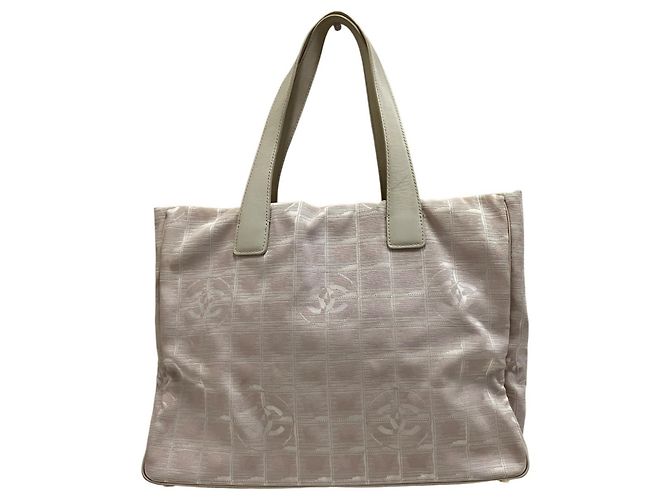Borsa tote Chanel MM beige pelle e tela - vista 2