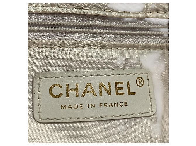 Borsa tote Chanel MM beige pelle e tela - vista 4