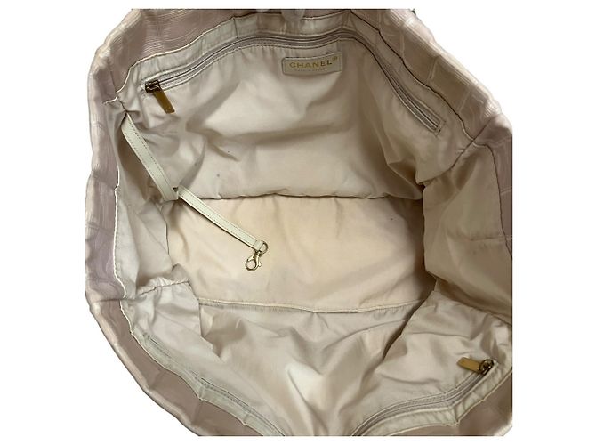 Borsa tote Chanel MM beige pelle e tela - vista 8