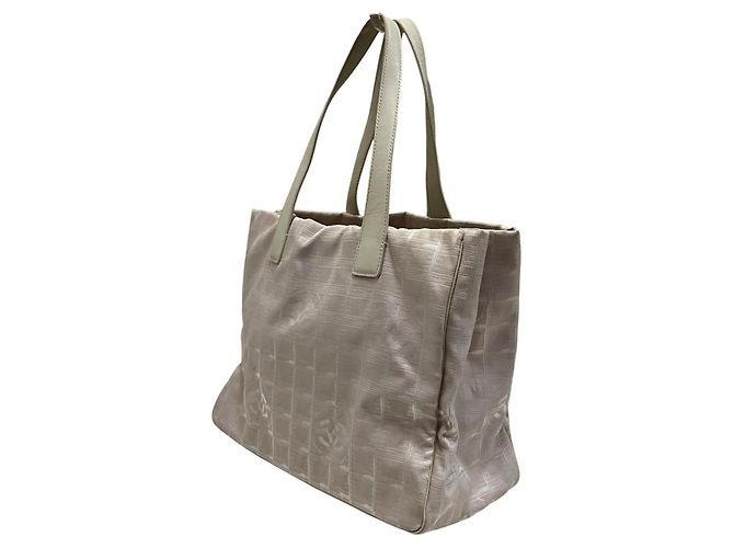 Borsa tote Chanel MM beige pelle e tela - vista 9