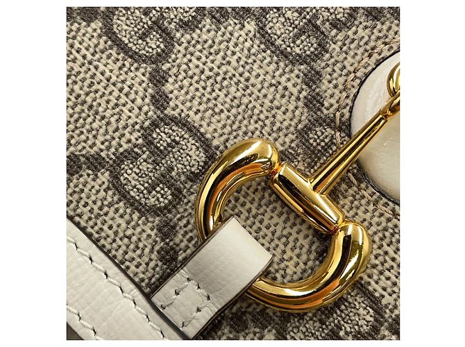 Borsa a tracolla Gucci GG Supreme Horsebit 1955 Marrone Bianco - vista 13