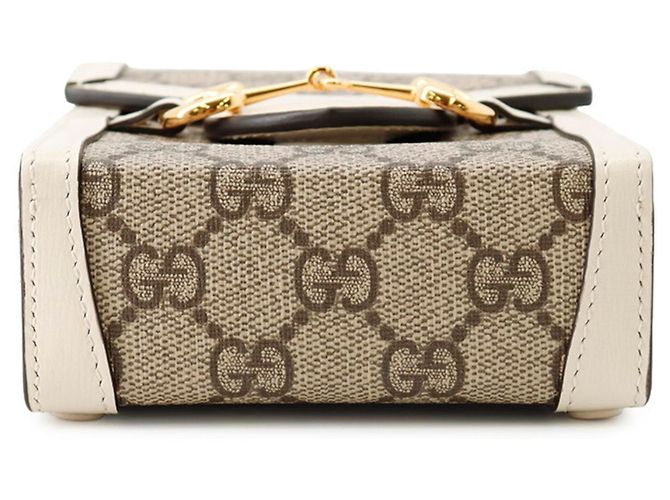 Borsa a tracolla Gucci GG Supreme Horsebit 1955 Marrone Bianco - vista 3
