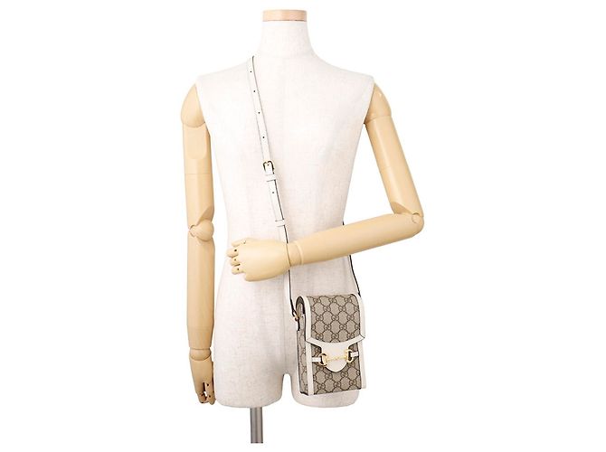 Borsa a tracolla Gucci GG Supreme Horsebit 1955 Marrone Bianco - vista 4