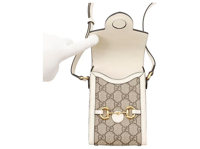 Borsa a tracolla Gucci GG Supreme Horsebit 1955 Marrone Bianco - vista 5