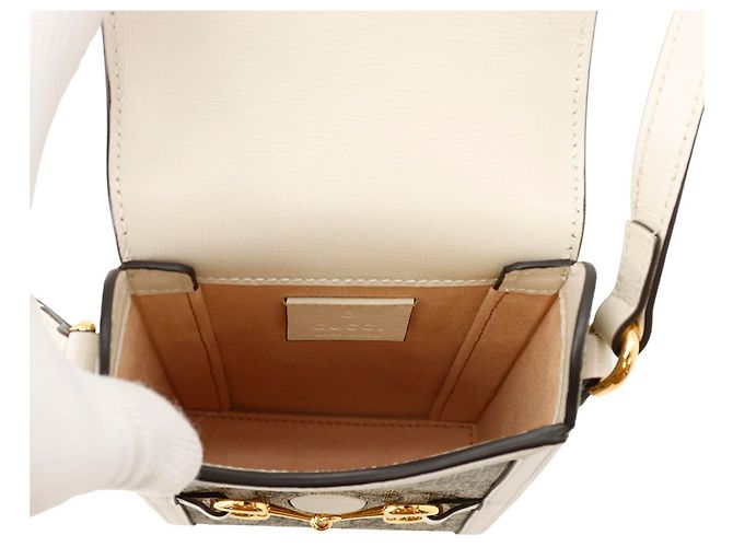Borsa a tracolla Gucci GG Supreme Horsebit 1955 Marrone Bianco - vista 6
