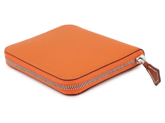 Hermès Cartera compacta de seda Hermes Azap en cuero Epsom naranja - vista 2