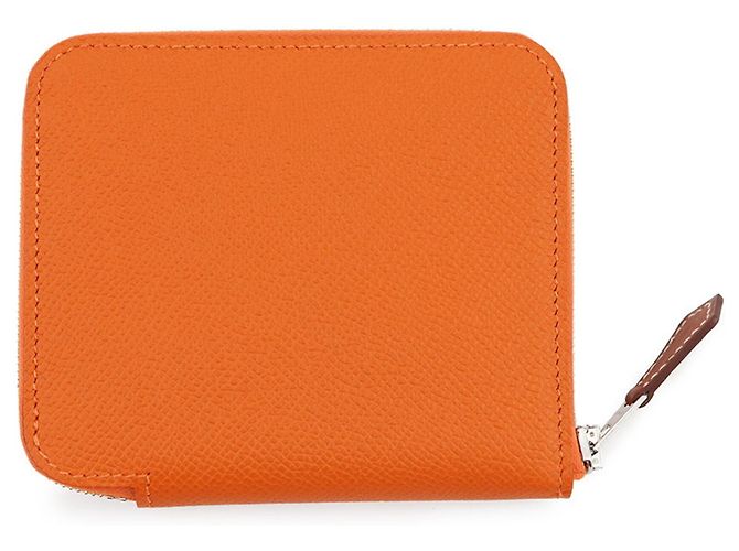 Hermès Cartera compacta de seda Hermes Azap en cuero Epsom naranja - vista 3