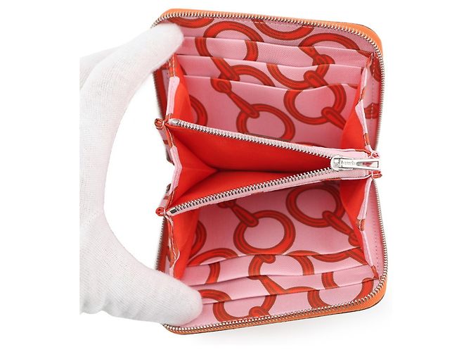 Hermès Cartera compacta de seda Hermes Azap en cuero Epsom naranja - vista 4