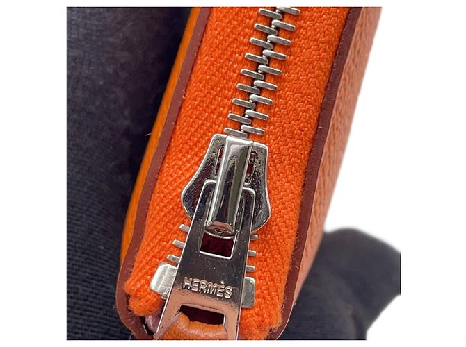 Hermès Cartera compacta de seda Hermes Azap en cuero Epsom naranja - vista 8