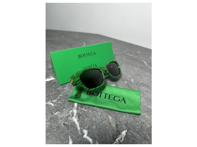 Bottega Veneta BV1143S Gafas de Sol Estampado Verde Blanco Gold hardware - vista 14