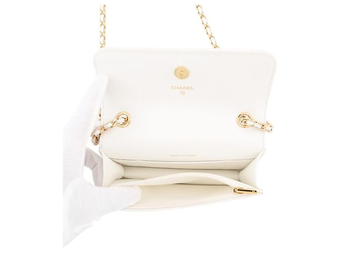Chanel White Chain Shoulder Wallet Weiß - Ansicht 5