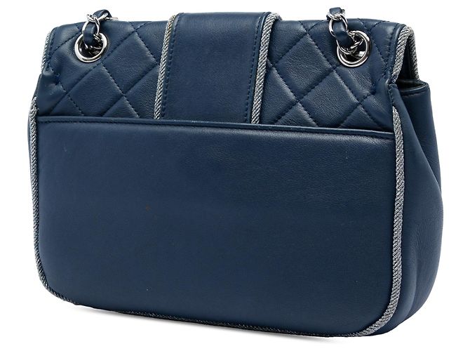 Chanel Blue Medium Quilted Lambskin and Metallic Trim Elementary Chic Flap Blu navy - vista 2