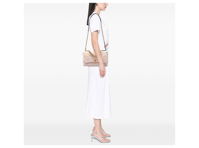 Chanel Beige Large Crochet Calfskin 19 Flap - vista 6