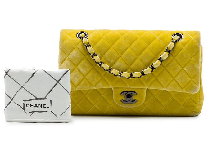 Chanel Giallo Medium Classic Velvet Double Flap - vista 7