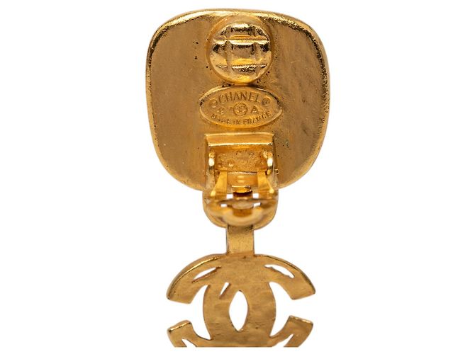 Orecchini clip Chanel Gold CC placcati oro con pietra argentata quadrata D'oro - vista 3