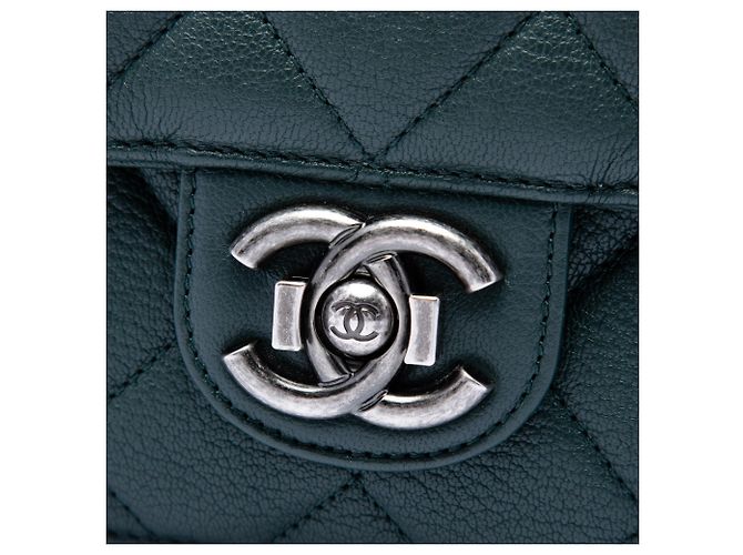 Chanel Green Medium Quilted Goatskin Perfect Edge Flap Verde Verde scuro - vista 5