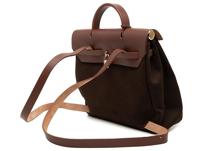 Zaino Hermès Brown Toile Herbag PM Marrone Cachi - vista 2
