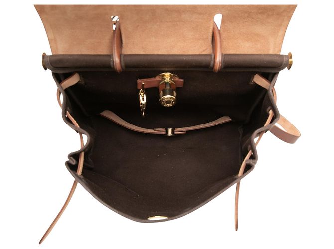 Zaino Hermès Brown Toile Herbag PM Marrone Cachi - vista 4