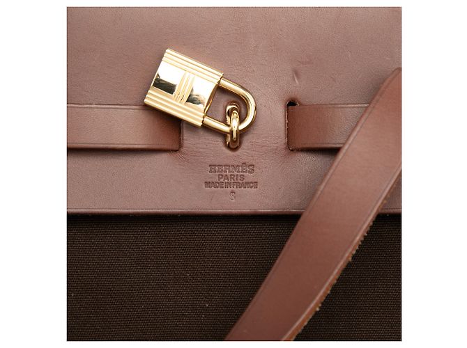 Zaino Hermès Brown Toile Herbag PM Marrone Cachi - vista 5