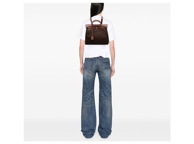 Zaino Hermès Brown Toile Herbag PM Marrone Cachi - vista 6