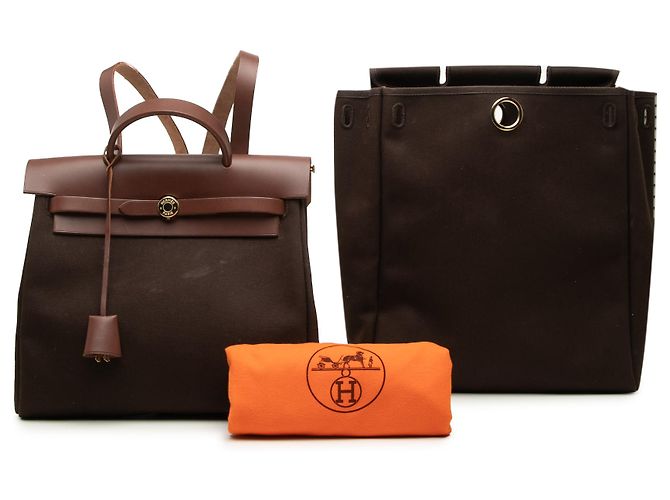 Zaino Hermès Brown Toile Herbag PM Marrone Cachi - vista 7