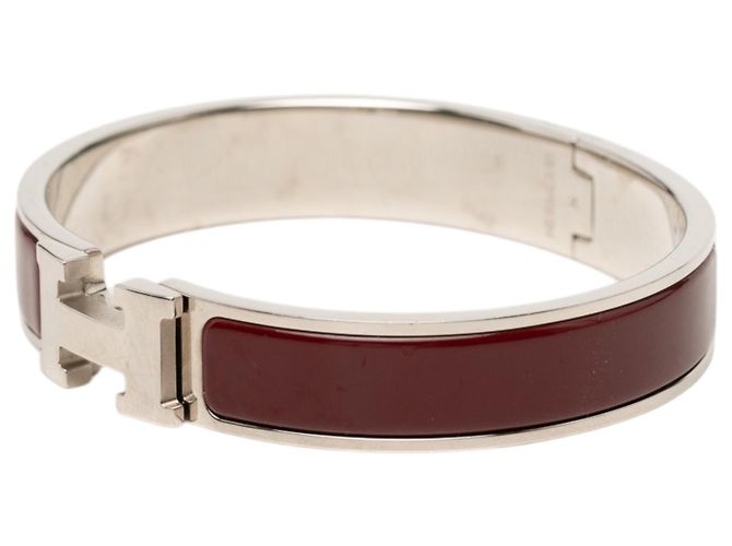 Bracciale Hermès Clic H in smalto rosso stretto PM Bordò - vista 2