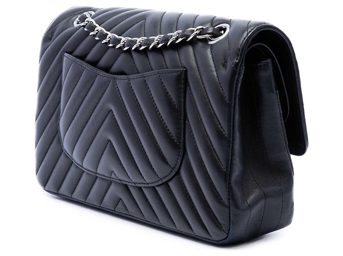 Chanel Black Medium Classic Chevron Lambskin Double Flap Nero - vista 2