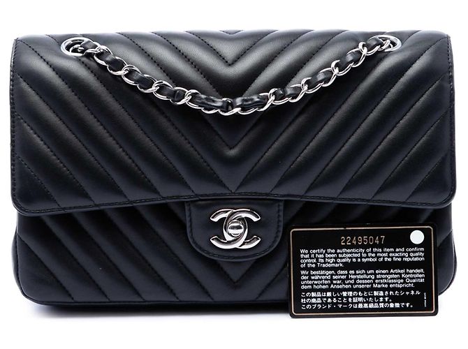 Chanel Black Medium Classic Chevron Lambskin Double Flap Nero - vista 7