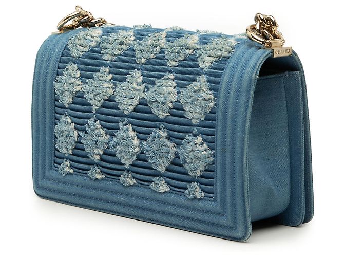 Chanel Blue Old Medium Pleated Denim Boy Flap Blau - Ansicht 2