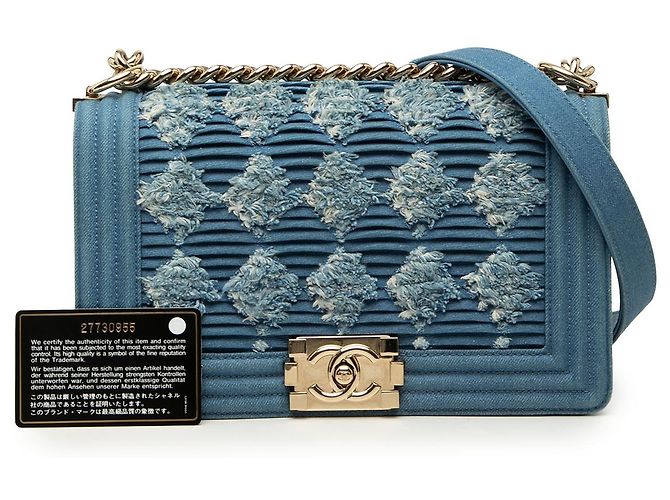 Chanel Blue Old Medium Pleated Denim Boy Flap Blau - Ansicht 7