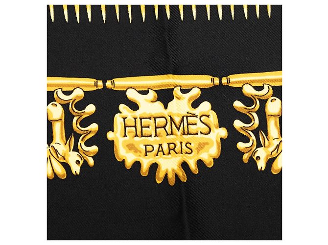 Sciarpa in seta Hermès Black Les Cavaliers d Or 90 Nero - vista 5