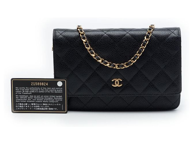 Wallet On Chain Portafoglio Chanel Black CC Quilted Caviar con catena Nero - vista 7
